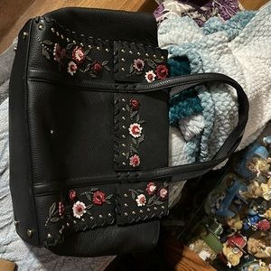Kate Spade large black shoulder purse with floral accents